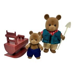 Vintage 80s Maple Town Flocked Bobby Bear Dad Son Miniatures Bandai Accessories